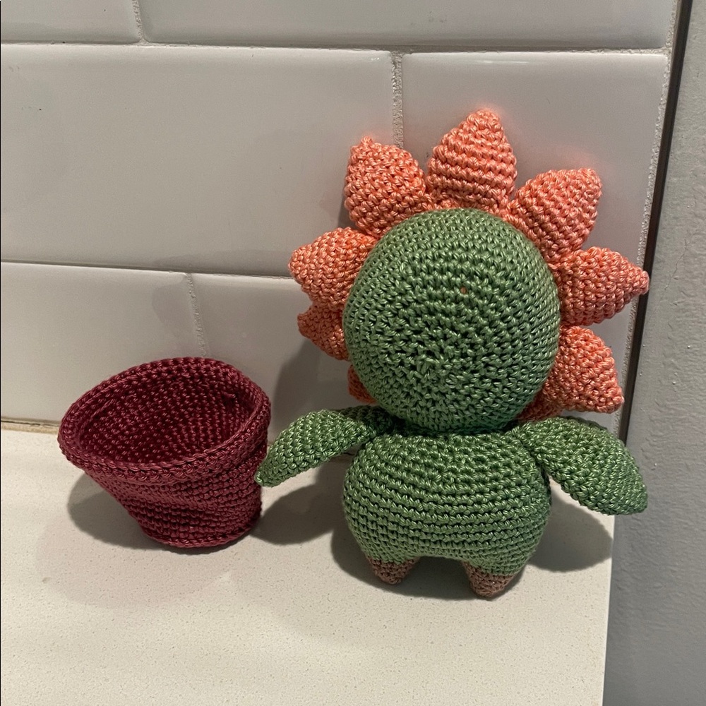 Flower Child Sunflower Bear Hand Crafted Figure and Pot Amigurumi Crochet Decor - Picture 12 of 13
